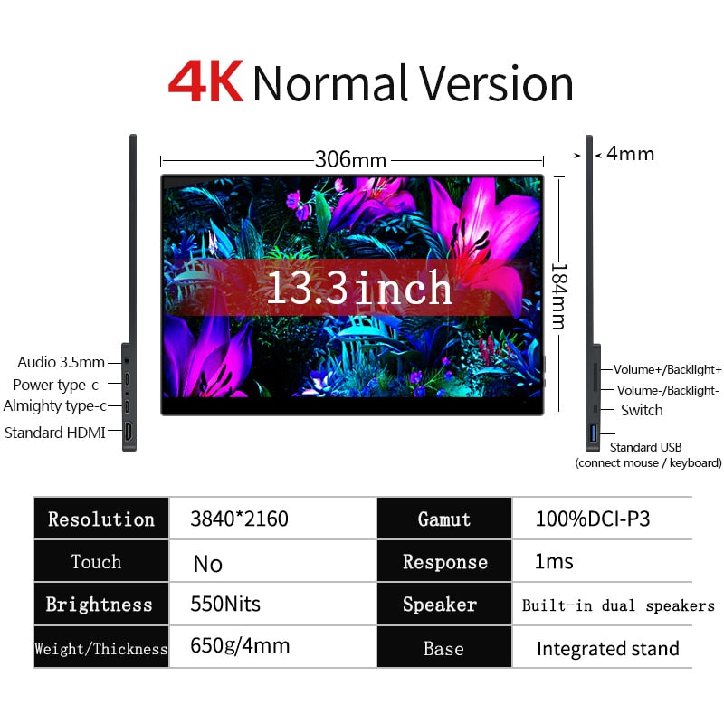 Bimawen 15.6 Inch 4K OLED TouchScreen Portable Monitor With Type-C HDMI-Compatible External 1MS Gaming Monitor For PC Laptop PS5
