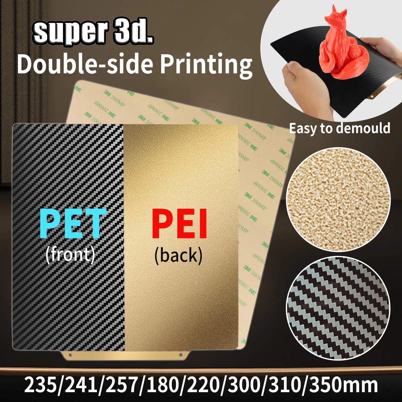 Double Side PET+PEI Spring Steel Sheet PEI Magnetic Build Plate 180/220/235/310/350 Heated Bed 3D Printer Ender 3 Upgrade Ender5