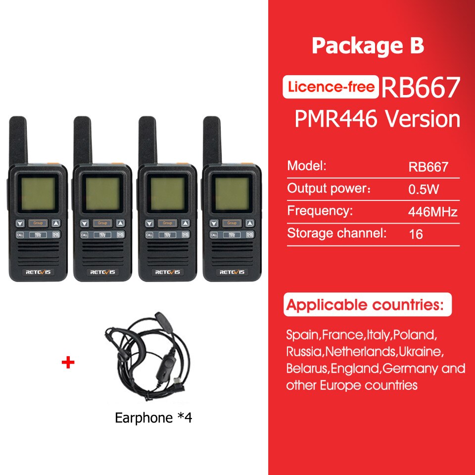 Walkie Talkie 4 pcs included Retevis RB667 Group Call Portable Type-C Recharge Radio Station1.44Inch LCD Display Walkie-talkie