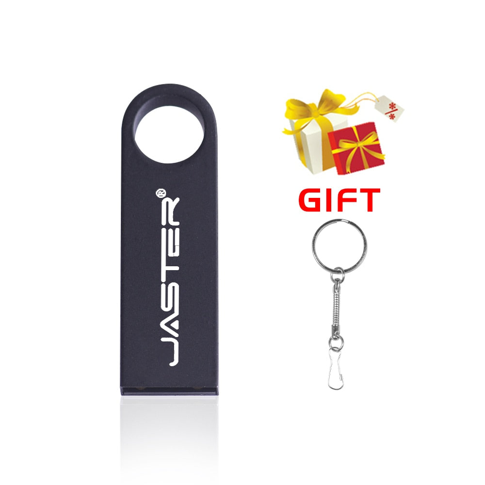 JASTER USB 2.0 Flash Drives Metal 64GB Free logo Black 32GB Pen drive 16GB Memory stick Free key chain U disk 8GB 4GB For Laptop