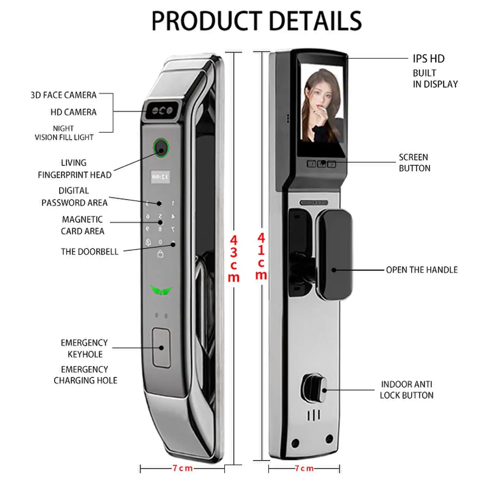 3D Face Recognition Smart Door Lock Security Camera Wifi Tuya APP Remote Control Voice Real-time Intercom Digital Electronic