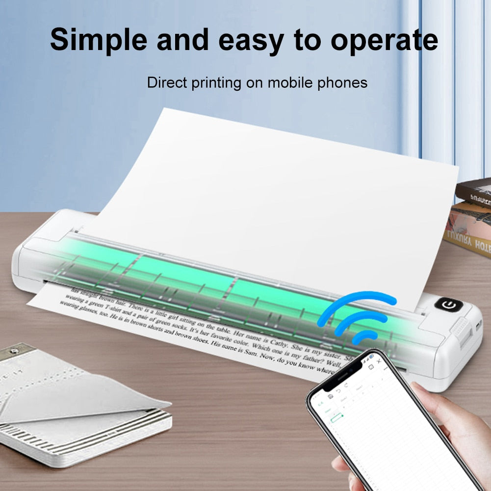 Wireless A4 Thermal Printer Bluetooth-compatible Pocket Photo Document Printer Easy To Use Printing Paper Replacement