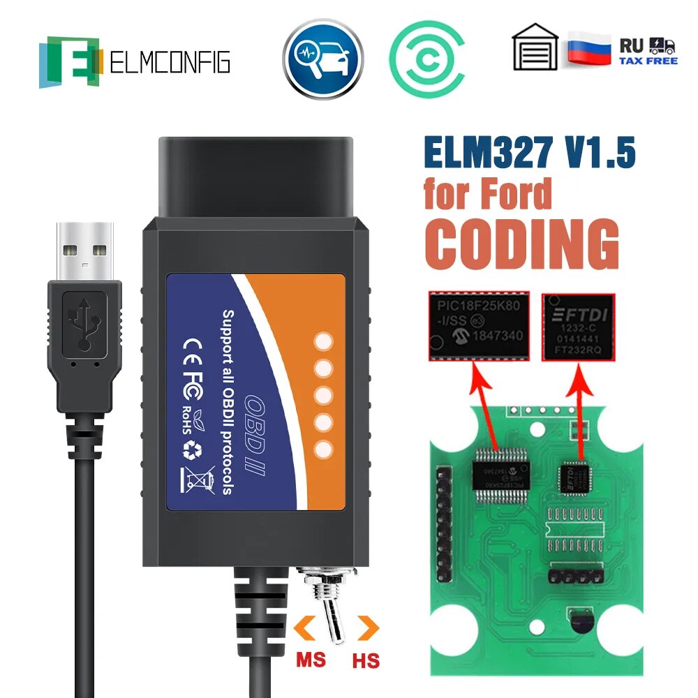 ELM327 OBD2 Scanner Forscan ELM 327 USB v1.5/v2.1 Bluetooth Code Reader Auto Diagnostic Scanner Tool Made for Automotive