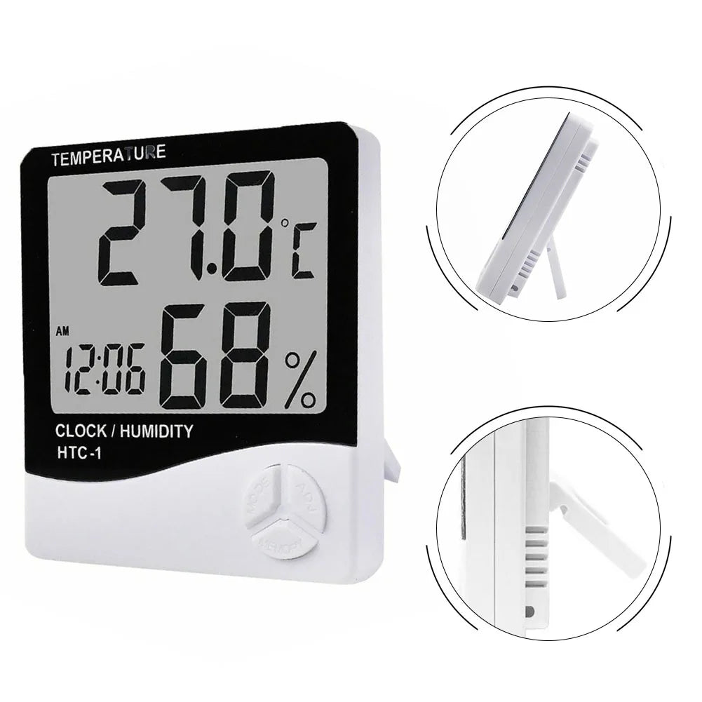 HTC1 Room Thermometer Digital LCD Indoor Hygrometer Humidity Meter Alarm Clock Precise Temperature And Humidity Monitoring