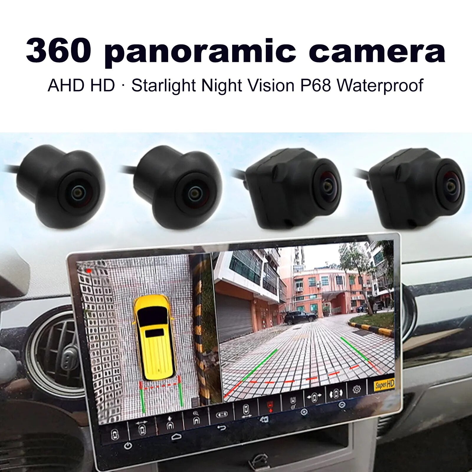 Panoramic Surround View Right+Left+Front+Rear View Camera System for Android Auto Radio Night Vision Car 1080P AHD 360 Camera