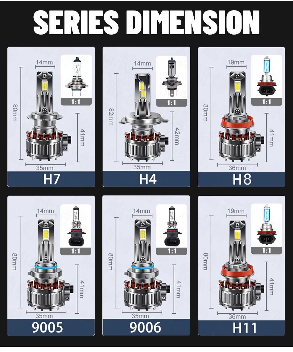 H1 LED Headlights 400000LM K5C LED H7 H4 H11 9012 HIR2 H8 H9 9005 9006 HB3 HB4 1000W Powerful 5570 CSP Chip Hi/Lo Beam For Lense