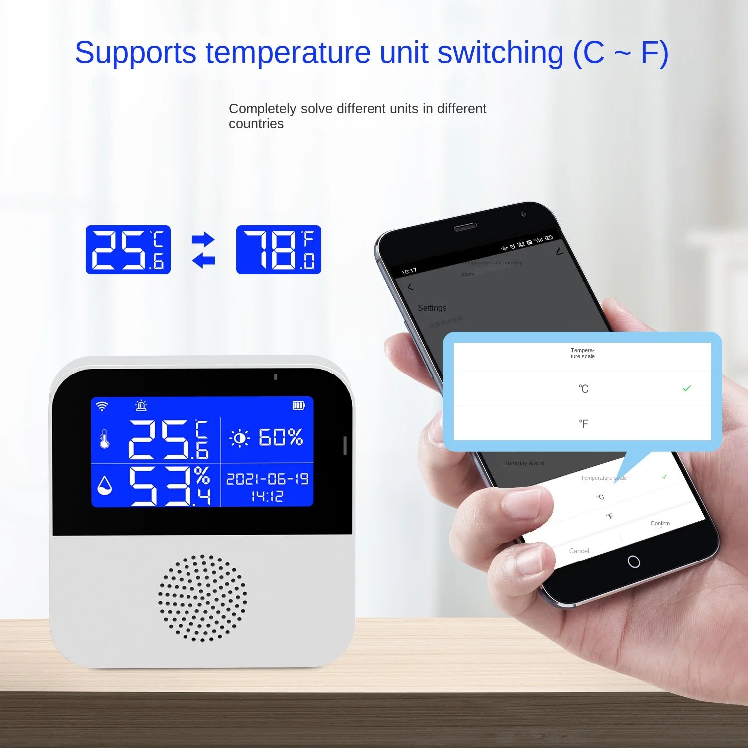 TUYATemperature and humidity sensor WiFi LCD intelligent life indoor temperature and humidity meter multi-function pager