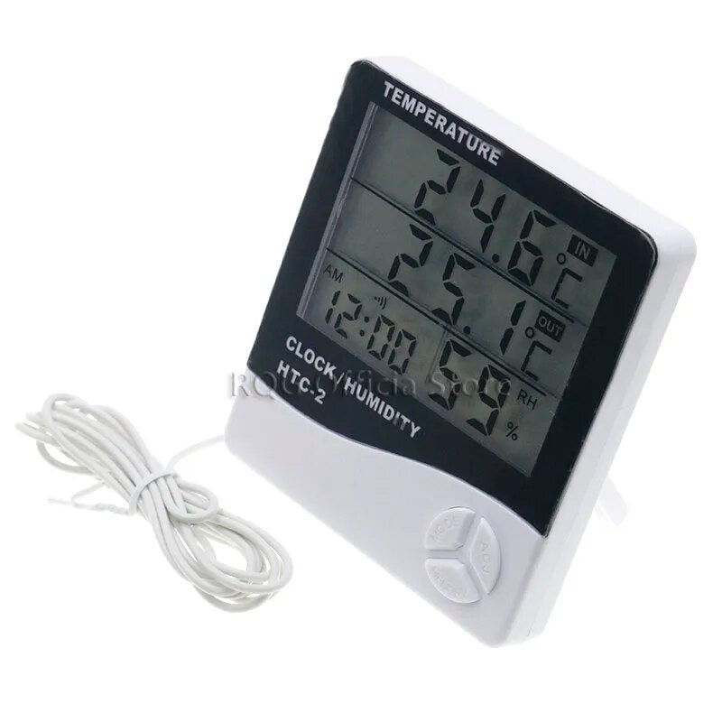LCD Digital Temperature Humidity Meter HTC-1 HTC-2 Home Indoor Outdoor hygrometer thermometer Weather Station with Clock