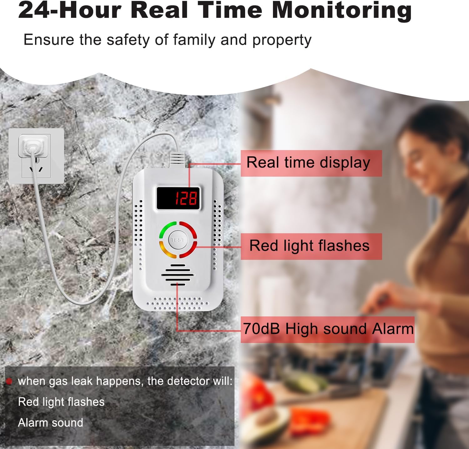 Natural Gas Detector And Carbon Monoxide CO Detector, Combustible Gas Leak Detector Monitor For Co, Lng, Lpg, Methane In Kitchen