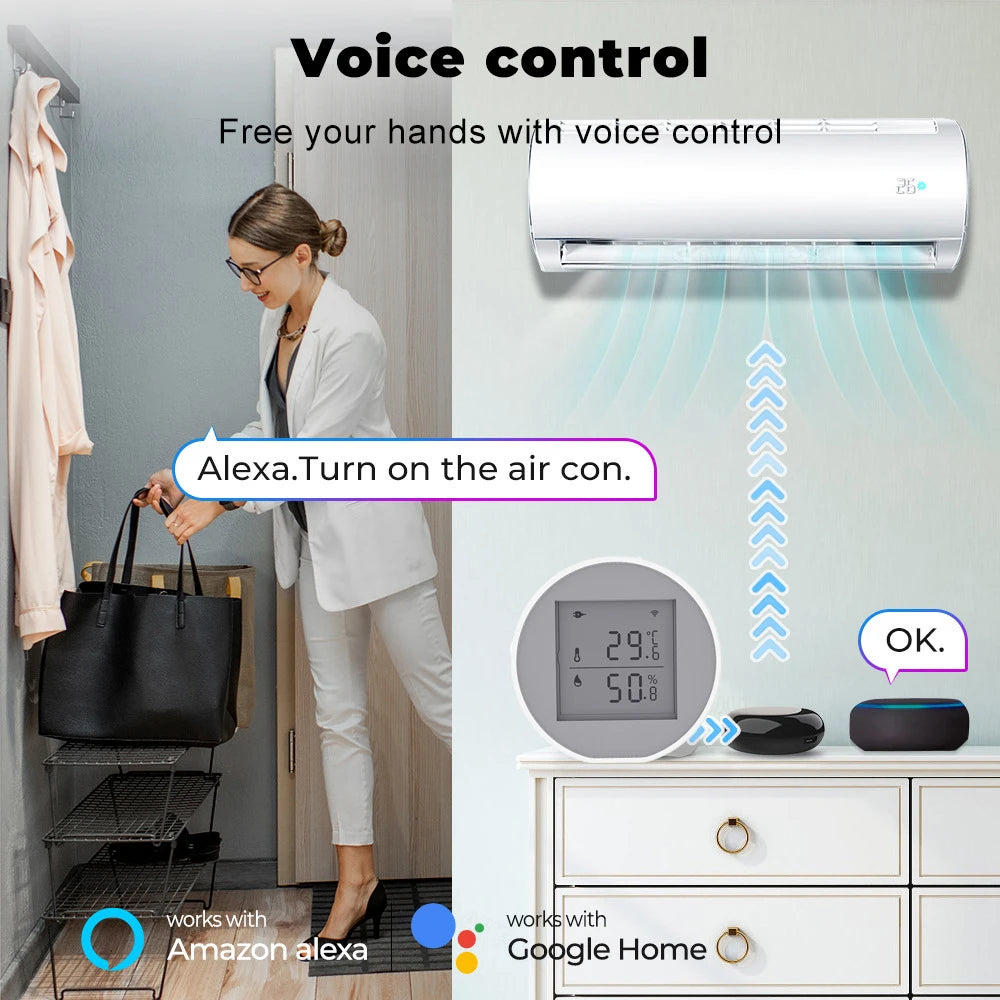 Tuya WiFi ZigBee Smart Temperature and Humidity Sensor With LCD Screen And Temperature alarm Works With Alexa Google Home