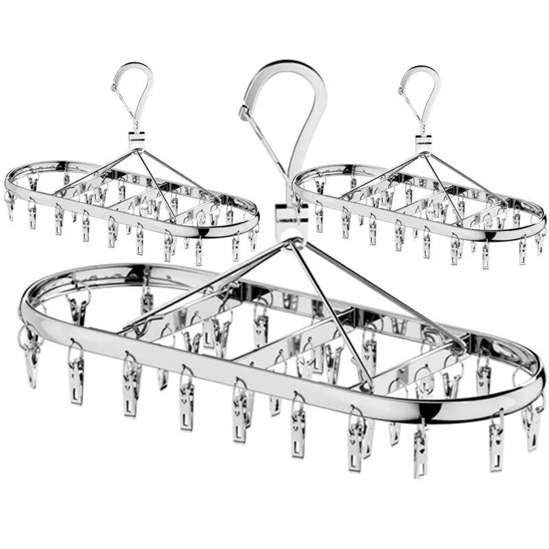 10/18/32 Clip Stainless Steel Drying Basket Multifunctional Hangers for Clothes Underwear Drying Rack Multiple Clip Socks Hanger