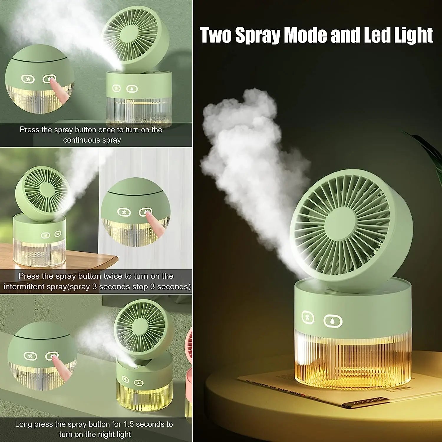 Portable Air Humidifier Fan 350ml Water Cooler Table Air Cooling Fan Usb Rechargeable Essential Oil Diffuser with Night Light