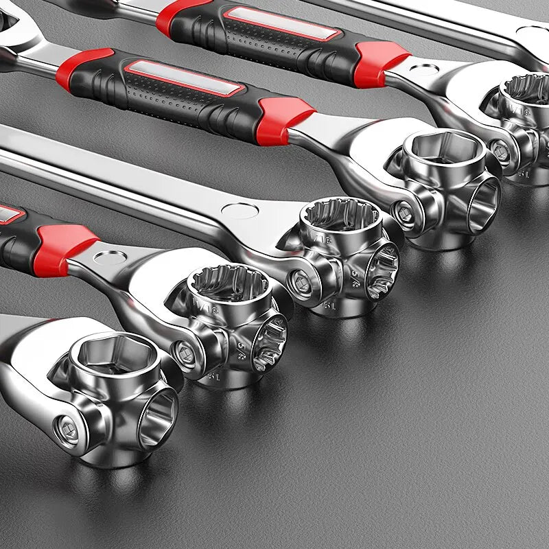 52 in 1 Tools Socket Works Universal Ratchet Spline Bolts Sleeve Rotation Hand Tools 360 Degree Multipurpose Tiger Wrench