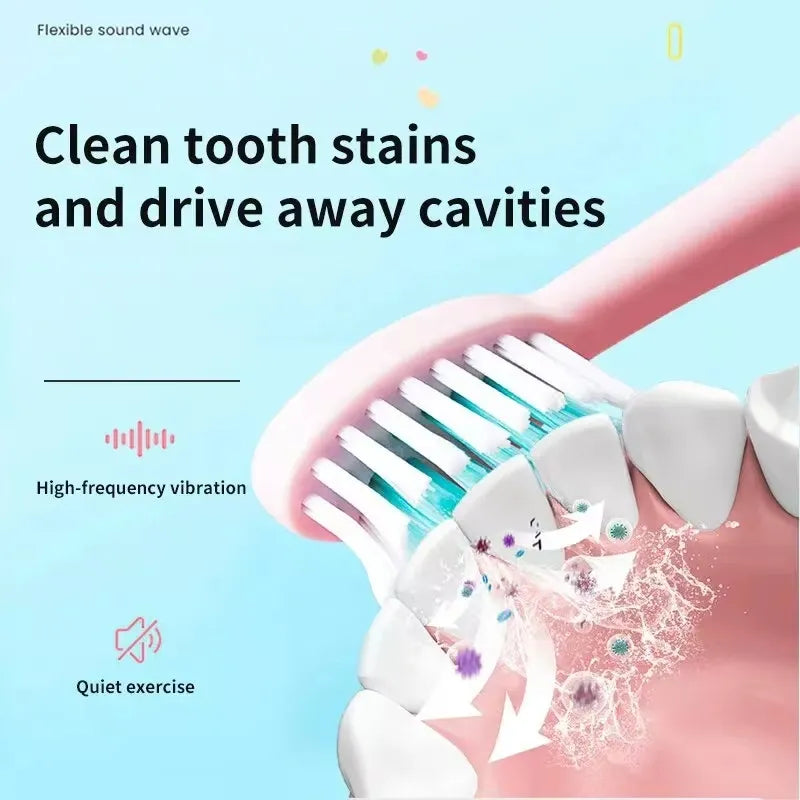 Sonic Children Electric Toothbrush With 12pcs Brush Heads IPX7 Waterproof Ultrasonic Rechargeable Timer Soft Hair Cleaning Brush
