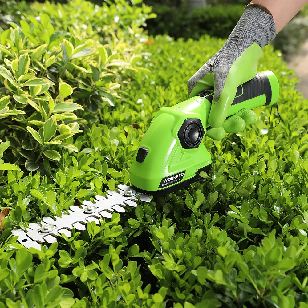 WORKPRO 7.2V Handheld Hedge Trimmer, 2 in 1 Lithium-ion Cordless Garden Tools Cordless Grass Shear / Shrubber Electric Trimmer