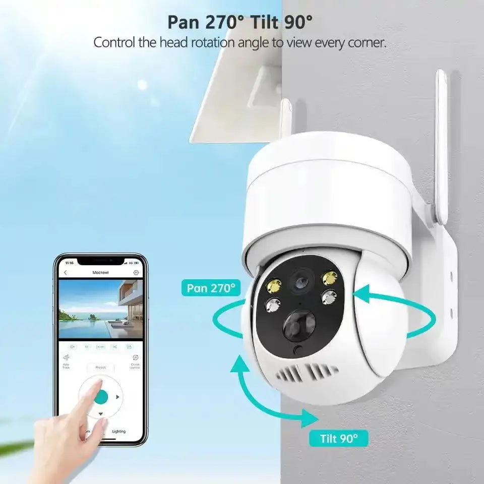 WiFi PTZ Camera Outdoor 4MP HD Wireless Solar Surveillance IP Camera with 7800mA Recharge Battery ICsee APP Surveillance Cameras