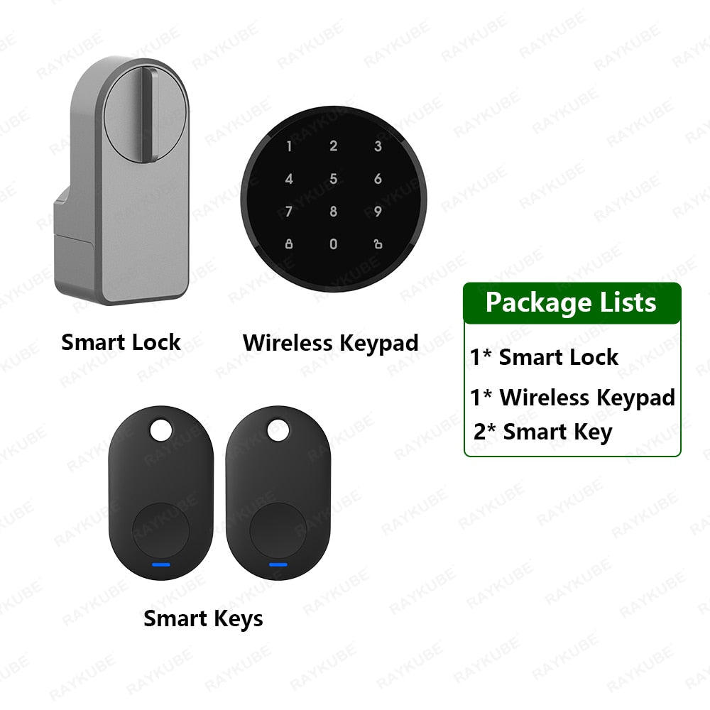 RAYKUBE A1 Pro Max Tuya BEL Smart Door Lock Set with Fobs/ Keypad/ Smart Key Tuya Remote Unlock Work with Alexa Google Assistant