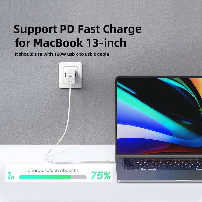 USAMS 65W GaN Charger Type C PD Fast Charger USB C Quick Charge 4.0 3.0 Phone Charger For MacBook iPad Pro iPhone Xiaomi Laptop