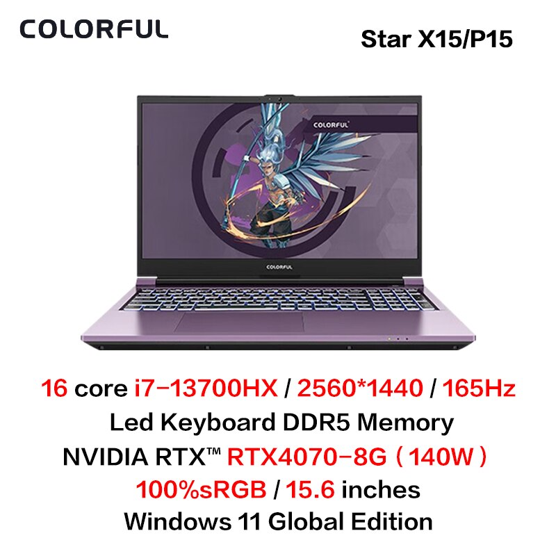 Genuine New Colorful Star X15/P15 Gaming Laptop Intel I7 I9 RTX4060/RTX4070 8GB 2.5K 144Hz/165Hz Notebook Win11 Global Edition