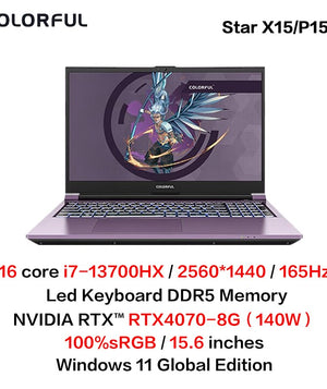 Genuine New Colorful Star X15/P15 Gaming Laptop Intel I7 I9 RTX4060/RTX4070 8GB 2.5K 144Hz/165Hz Notebook Win11 Global Edition