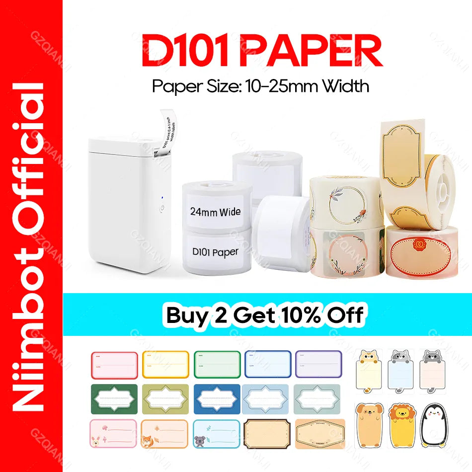 NIIMBOT D101 Label Printer Sticker Paper Roll 20 25mm Mini White Color Label Papers Waterproof Price List Tag Color Roll Paper