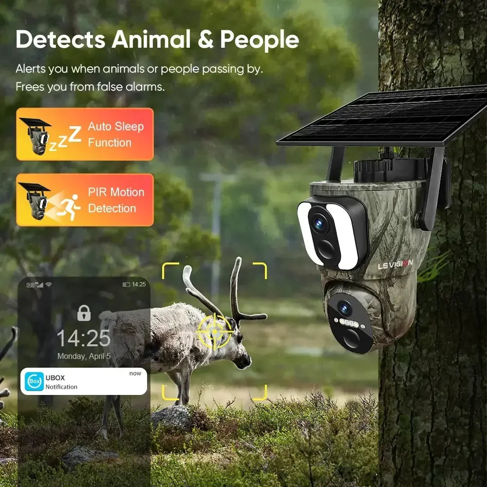 LS VISION 4G Solar Security Cameras Wireless wifi Outdoor 3K HD Video Surveillance Wildlife Night Vision Human/Animal Detection