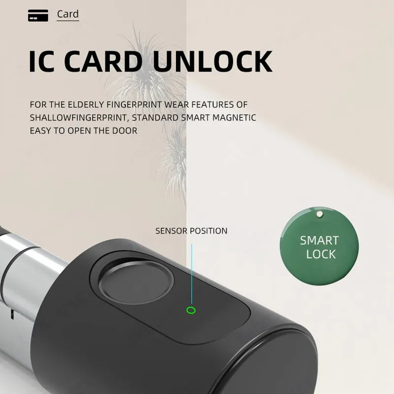 Smart Lock Cylinder Tuya BLE Europe Biometric Fingerprint IC Card APP Keyhole Invisible DIY Extension Size Electronic Door Locks