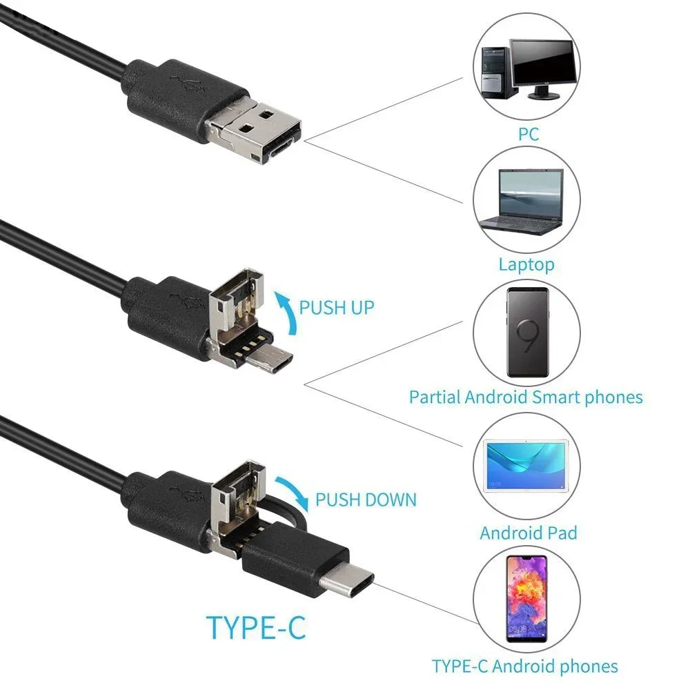 Newest Snake Dual Lens Inspection Cameras 2.0 MP IP67 USB Type-C Endoscope Cama with 8 LED for Samsung Huawei Xiaomi PC