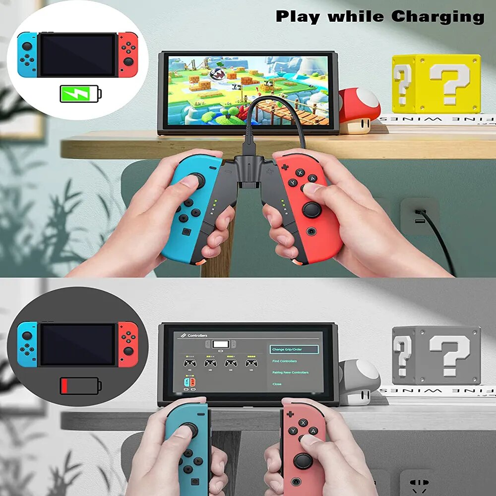 3 In 1 Joycon Charger Grip for Nintendo Switch/ Oled Controller Charger Led Indicator Charging Dock Station Handle Grip