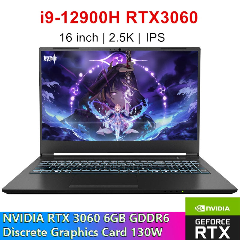 Topton 12th Gen 16 Inch Gaming Laptop NVIDIA RTX 3060 6G Intel i9 12900H i7 2.5K IPS Windows 11 Notebook Gamer PC Computer WiFi6
