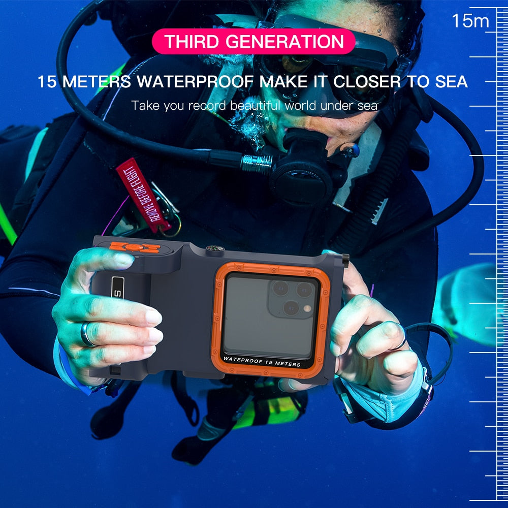 15M Bluetooth Diving Waterproof Case Housing Photo Video Taking Underwater Cover Case for iPhone Samsung Huawei Xiaomi Oneplus