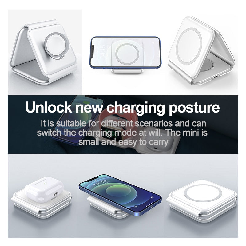 REMAX 15W Magnetic Wireless 14 Charger for Iphone 14promax 13 12  Apple Airpods Pro iWatch Portable Foldable Fast Charging Dock