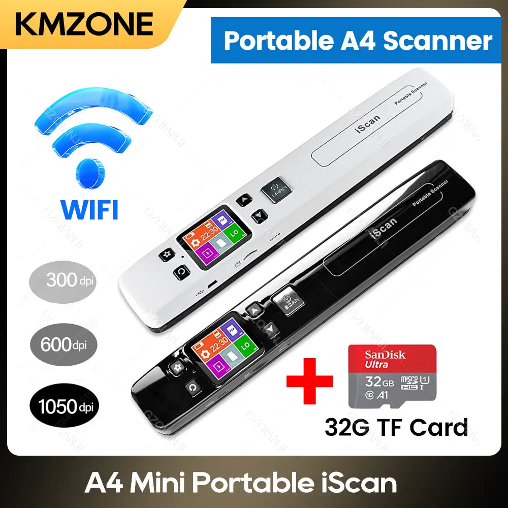 A4 Mini iScan Portable Document & Images Photo Scanner WiFi 1050 DPI JPG/PDF Handheld High-Speed Scanner For School Business Use