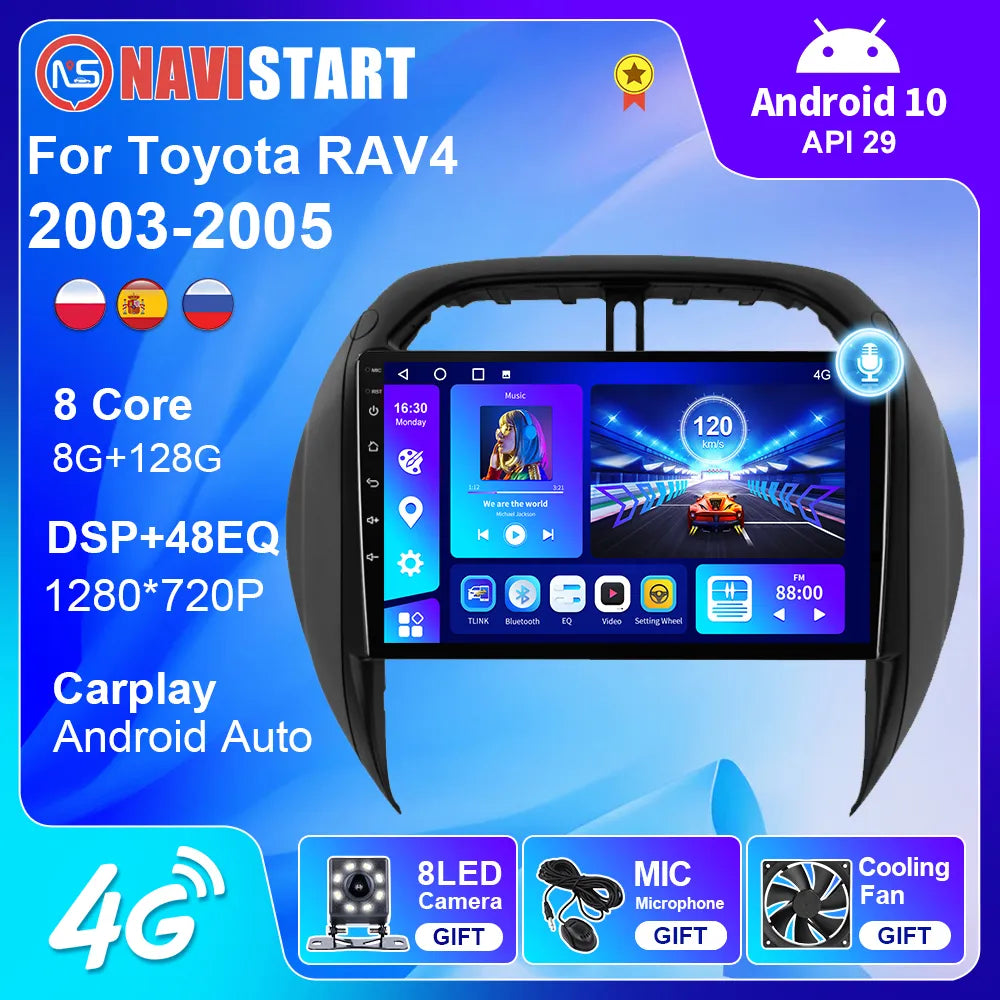 NAVISTART Android 10 Car Multimedia Player For TOYOTA RAV4 2003 2004 2005 GPS Navigation 4G Wifi Radio No DVD Player Carplay