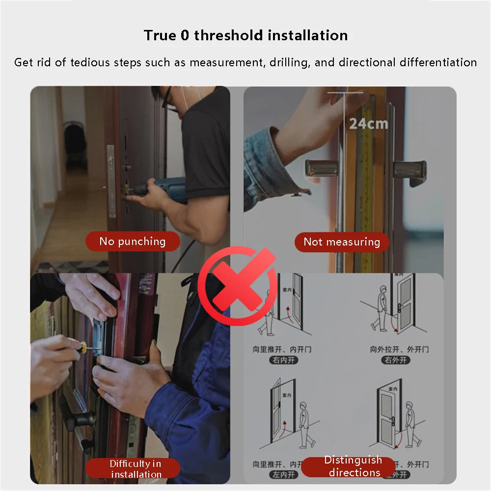 Tuya APP Remote Control Automatic 13.56MHz IC Card Motor Lock Invisible No Drill Hole Installation Door Lock For Wooden Door