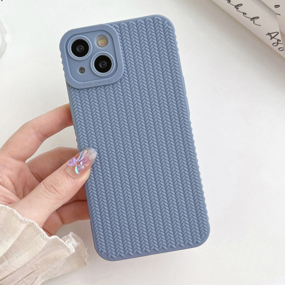 Woven Pattern Phone Case For iPhone 14 13 12 11 Pro Max X XR XS Max 7 8 14Plus Shockproof Bumber Soft TPU Silicon Back Cover