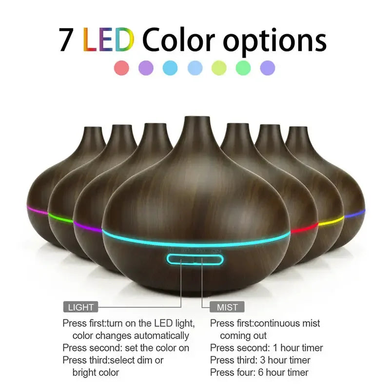 550ML Electric Aroma Diffuser Essential Oil Diffuser Air Humidifier Ultrasonic Remote Control Color LED Lamp Mist Maker Car Home