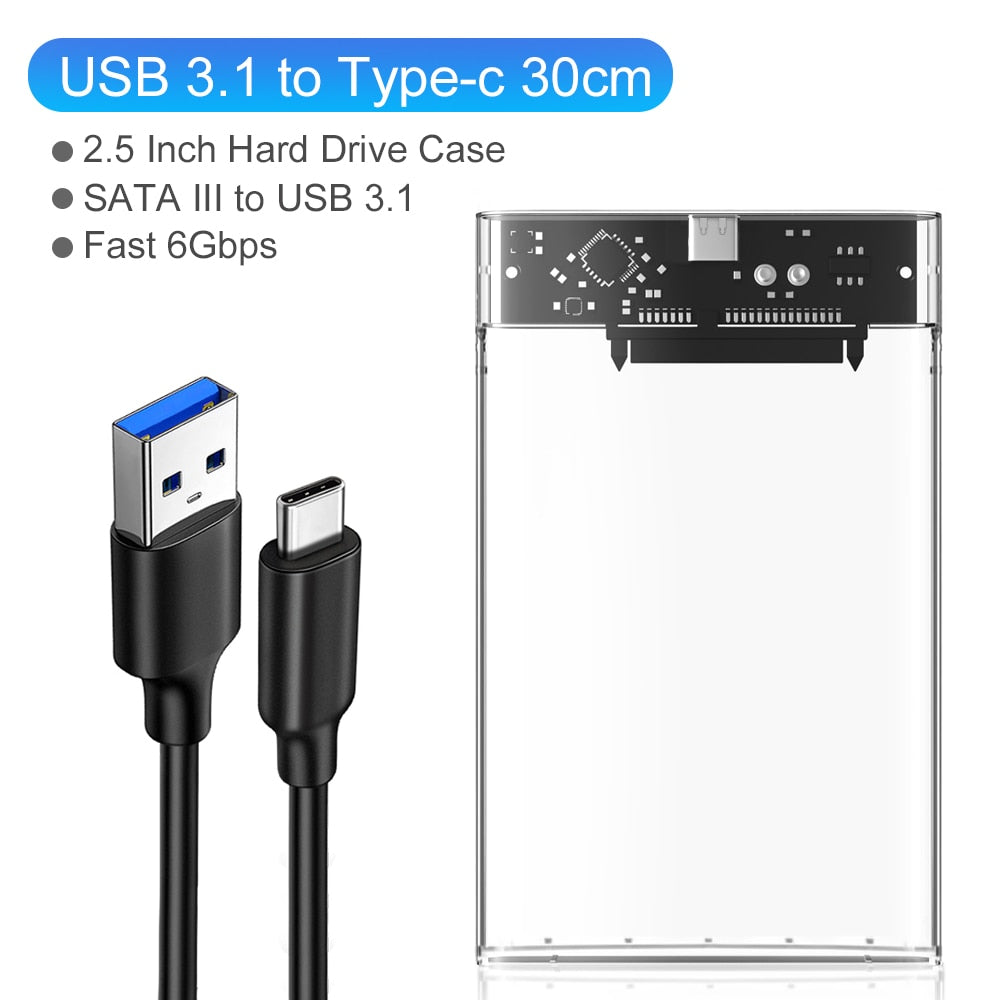 ELECTOP USB A/C HDD Enclosure 2.5" MicroB USB 3.1 Type C SATA SSD External Hard Disk Case 6Gbps for 6TB Disk Tool Windows MacOS