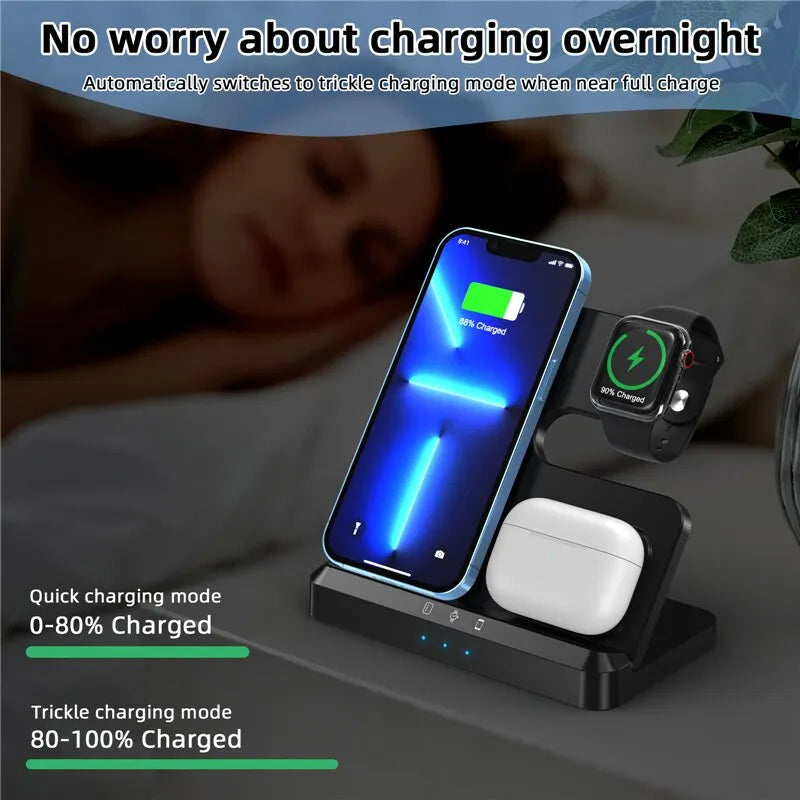3 In 1 Wireless Charger Stand Pad For iPhone 14 13 Samsung S22 S21 Galaxy Watch 5 4 3 Active Buds 15W Fast Charging Dock Station