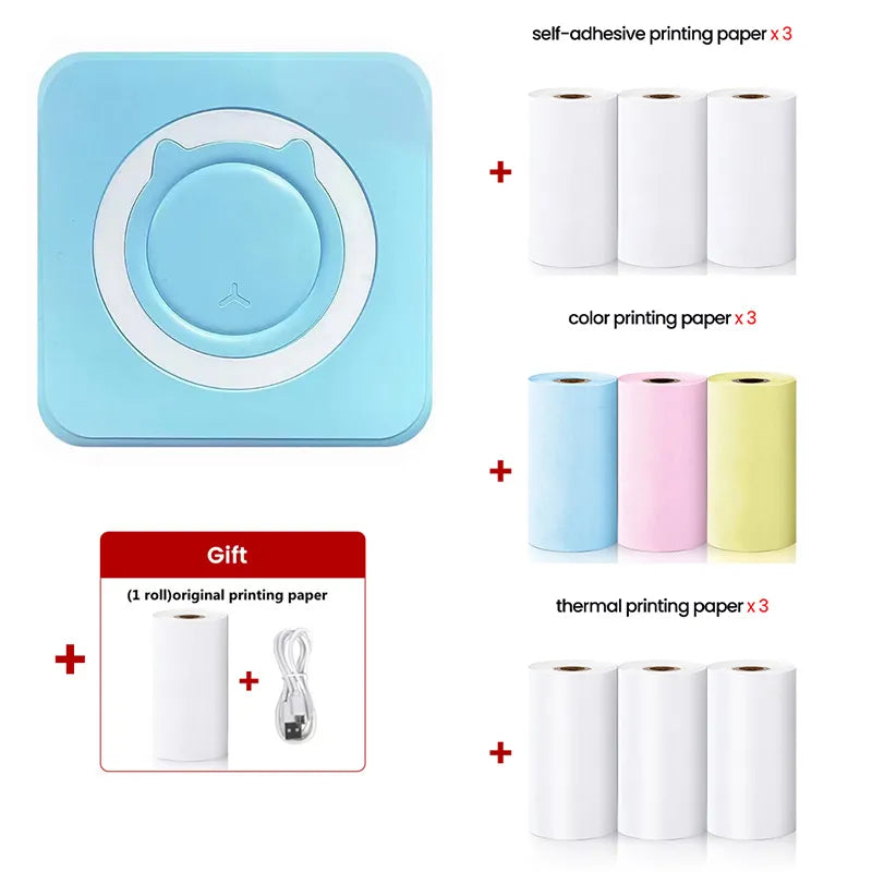 Mini Printer Portable Pocket Label Thermal Adhesive Sticker Printer Wirelessly Bluetooth Inkless self-adhesive Paper Photo Print