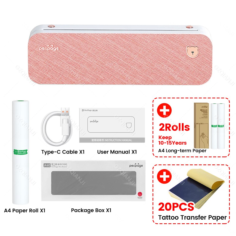 PeriPage A4 Portable Printer Bluetooth Wireless Thermal Label Printer Tattoo Transfer Paper Printing impresora termica tattoo
