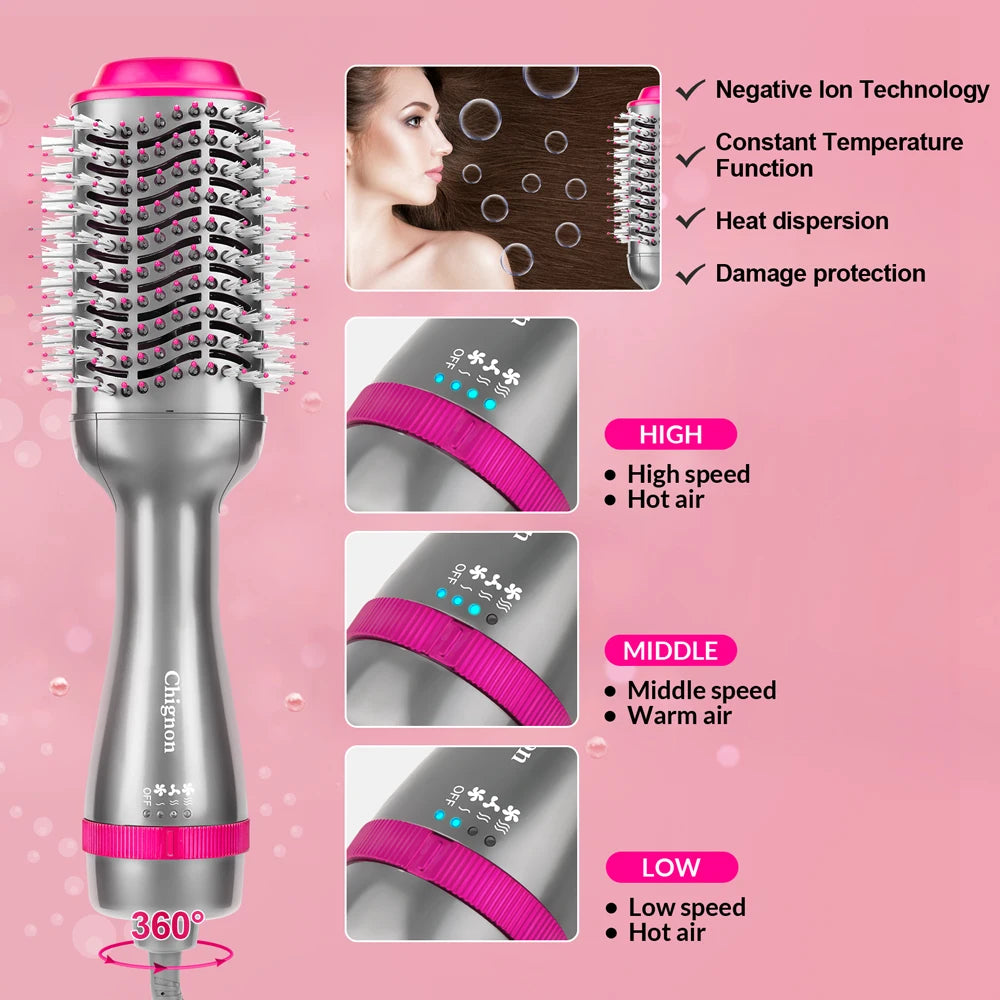 Dryer And Straightening Brush CHIGNON Hair Dryer Hot Air Brush Professional One Step Hair Styler Electric Ion Blow Dryer Brush