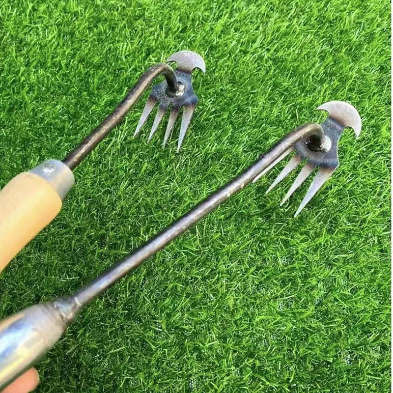 Weeding Artifact Uprooting Weeding Tool Steel Weed Puller 4 Teeth Dual Purpose Weeder Hand Remover Tool For Garden