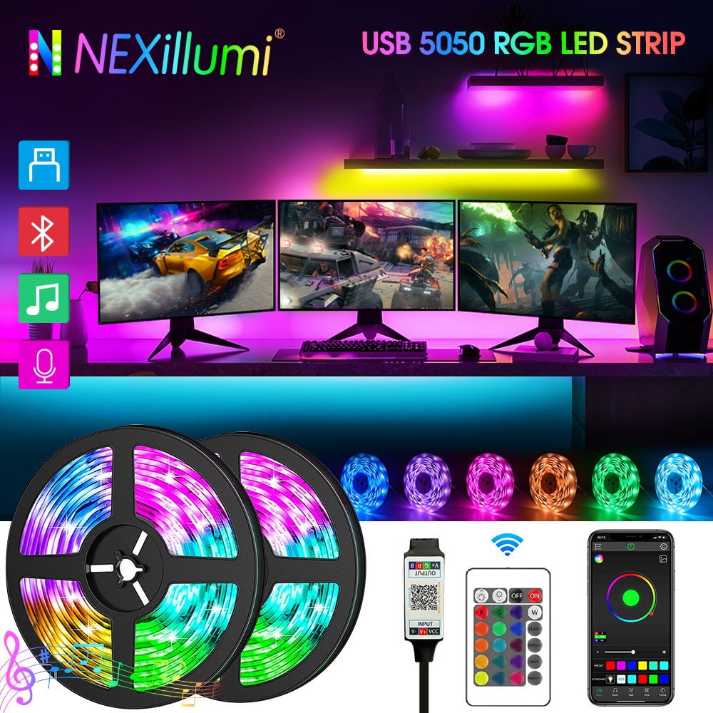 USB RGB Led Strip TV backlight , APP Color Changing , SMD3535/5050 RGB LED Strip, LED Lights for Room Home Party, Bedroom, deco