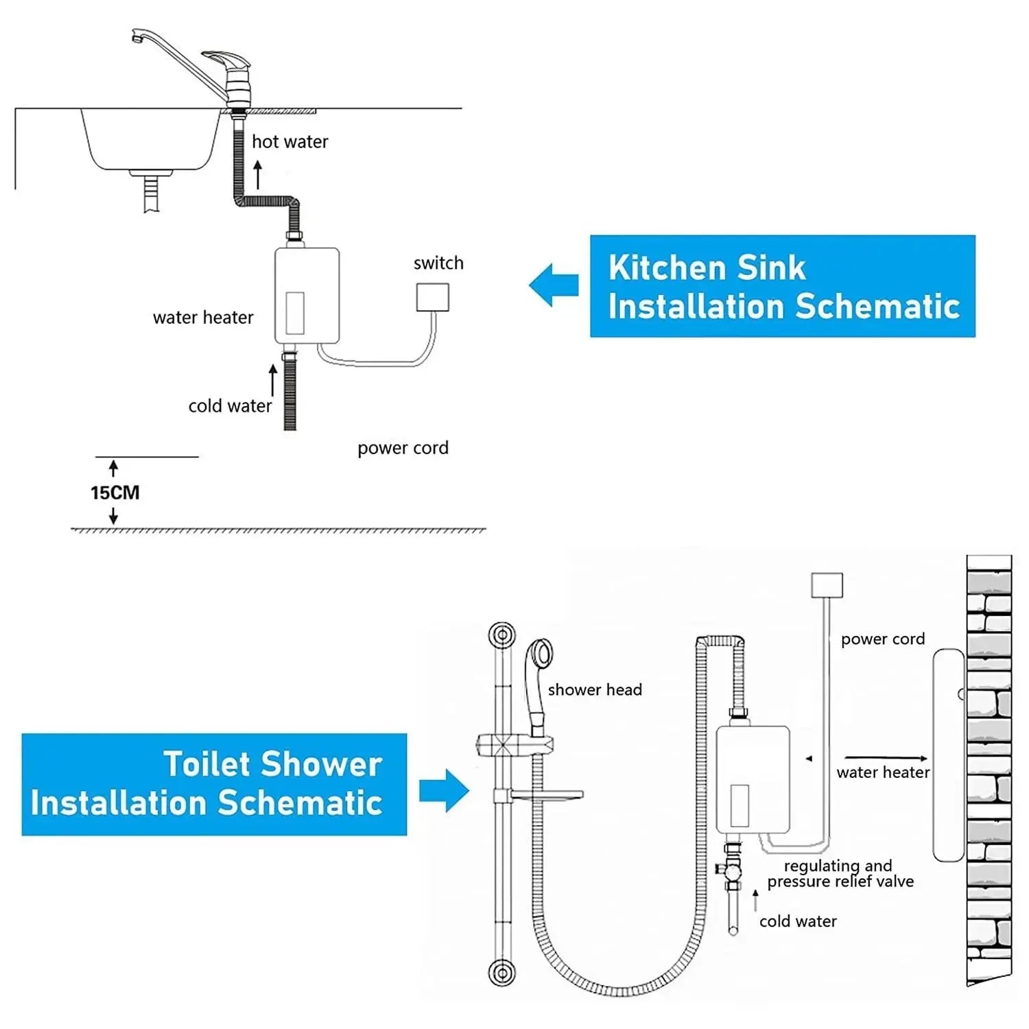 3800W Electric Water Heater Instantaneous Tankless Instant Hot Water Heater Kitchen Bathroom Shower Flow Water Boiler