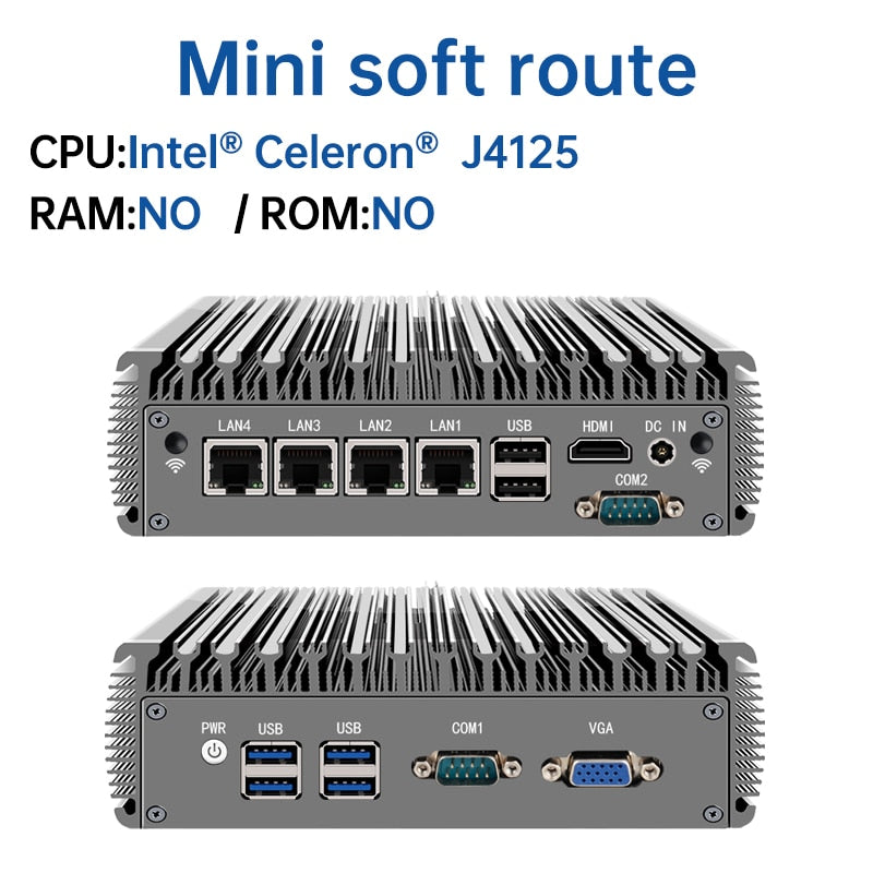 YINGCHI Intel Celeron J4125/N5095 Pentium J6426 Fanless Soft Router Mini PC 4x 2.5G LAN HD and VGA  Ports Firewall Appliance