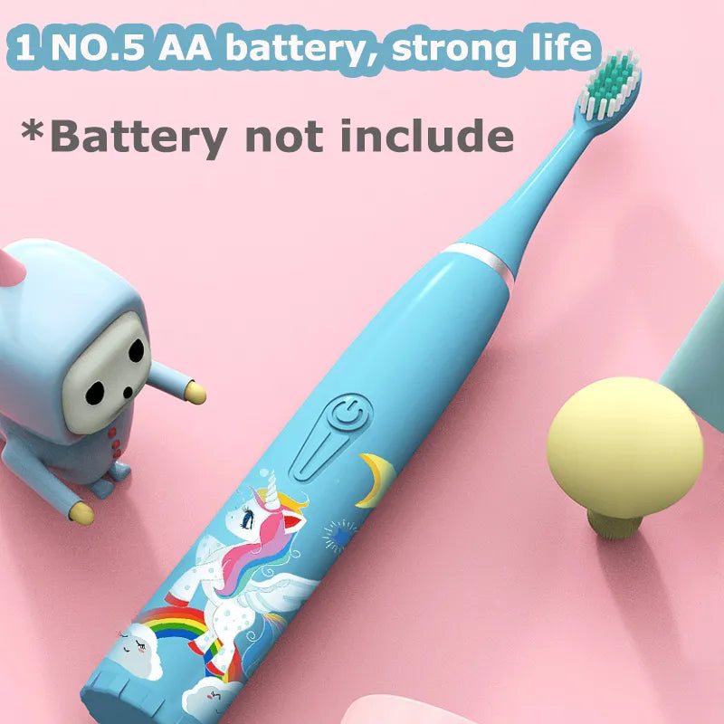 Children Sonic Electric Toothbrush Colorful Cartoon for Kids Soft Fur Automatic Waterproof with Replacement Head Cleaning Brush