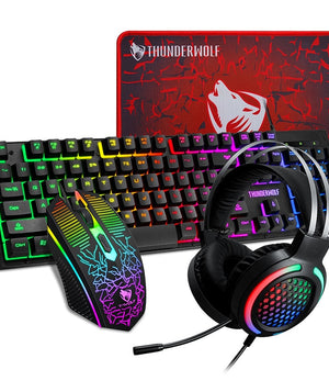 Thunderwolf TF400 game four-piece luminous game set keyboard mouse headset RGB mouse and keyboard computer accessories