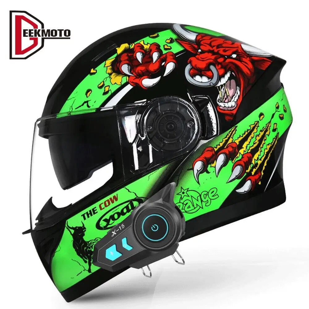 New Motorcycle Bluetooth Helmet Headset Intercom Capacete De Moto Helmet Full Face Helmet Off-road Double HD Visors DOT Approved