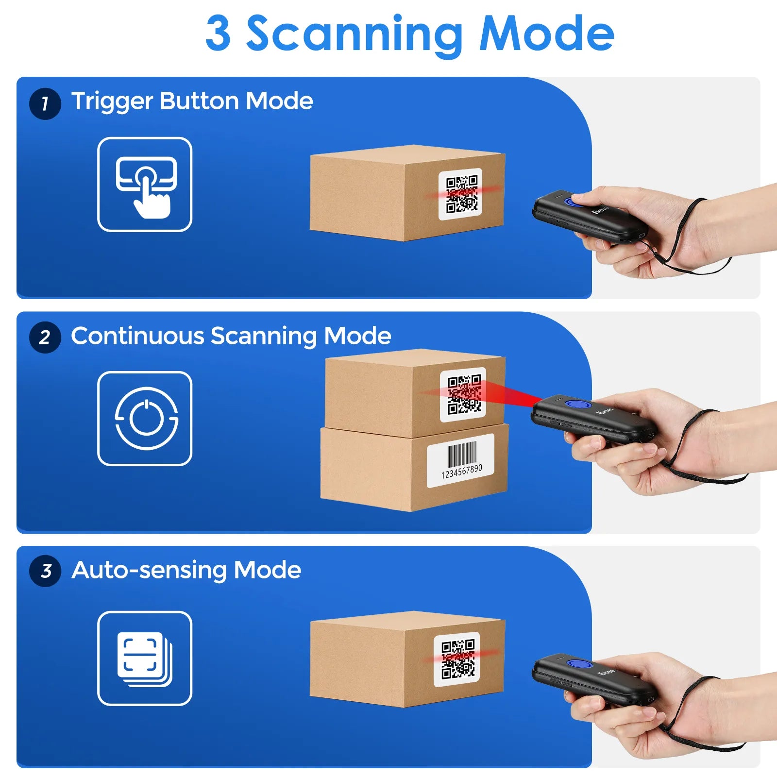 Eyoyo EY-023 Portable Bluetooth 2D QR Image PDF417 Screen Scanning Reader Wireless 1D Laser Barcode Scanner Windows/Android/iOS